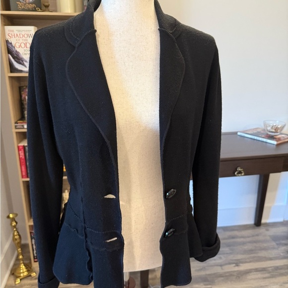 NINE WEST | Black Wool Blazer with Ruffle Accent Medium - Picture 1 of 6